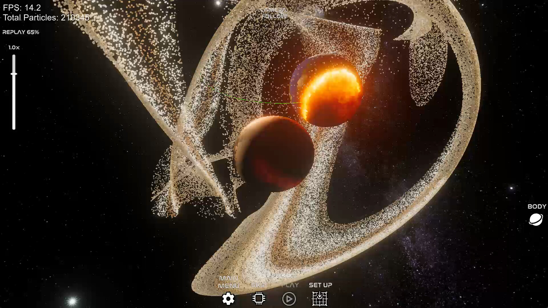 A passing body disrupting another planet's particle ring